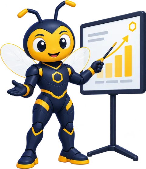 Captain Beez presenting forecasts on a board.