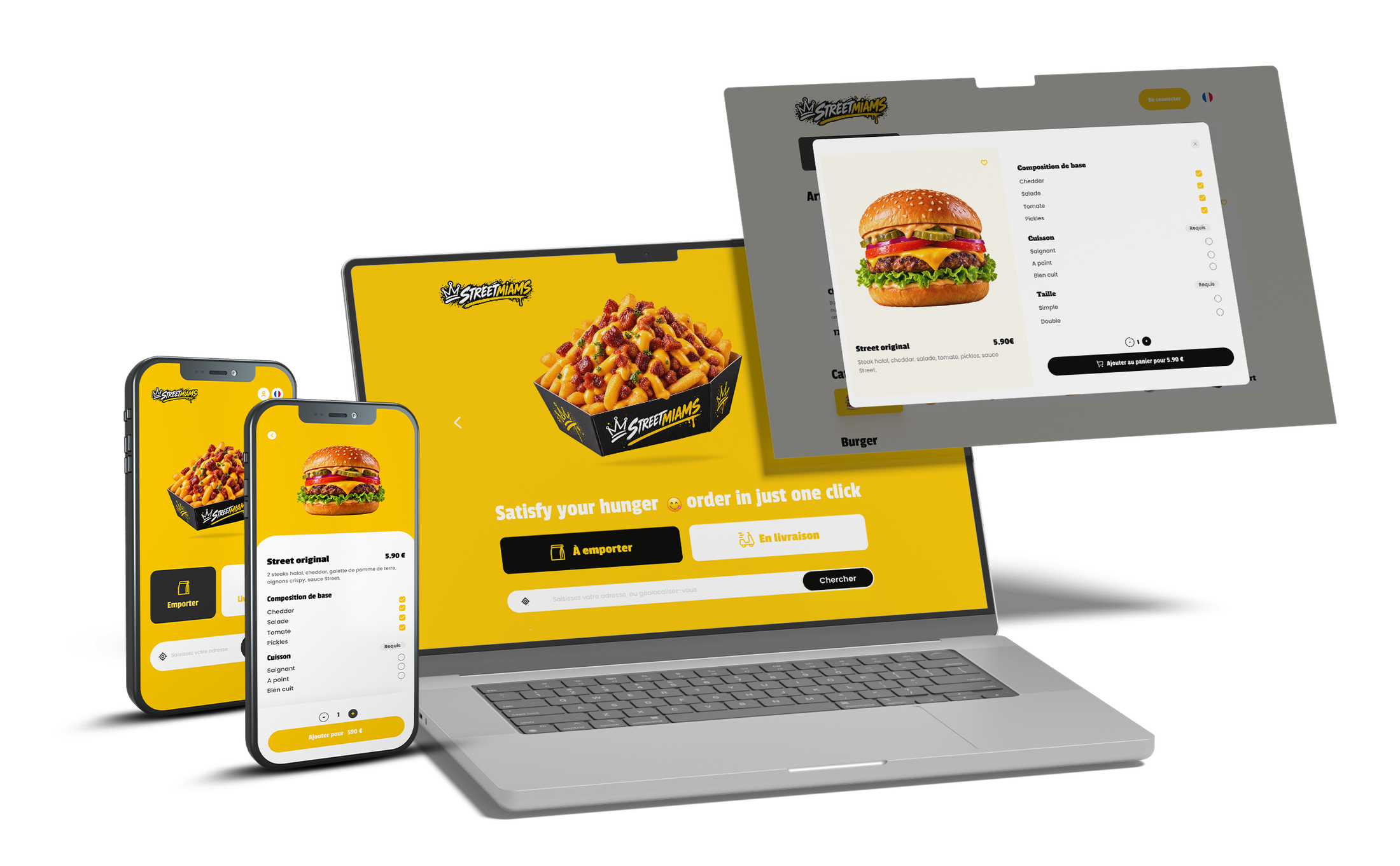 BeezC&C: online ordering on a laptop and phone.