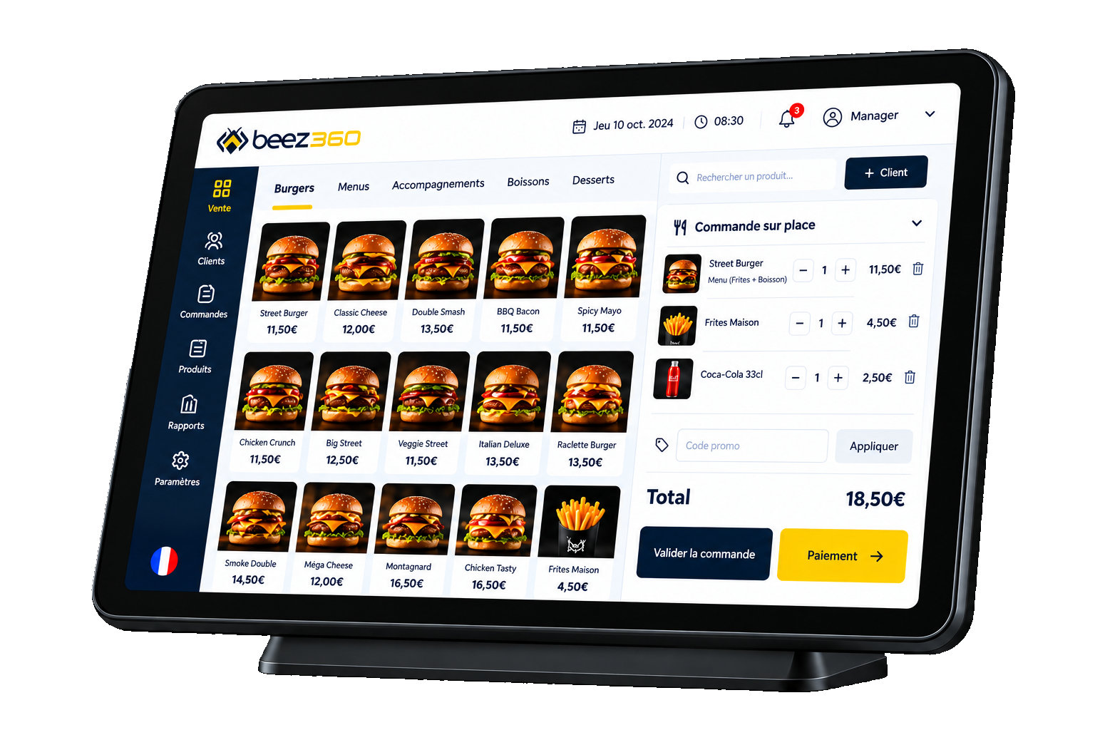 Prise de commande BeezPOS sur caisse tactile.