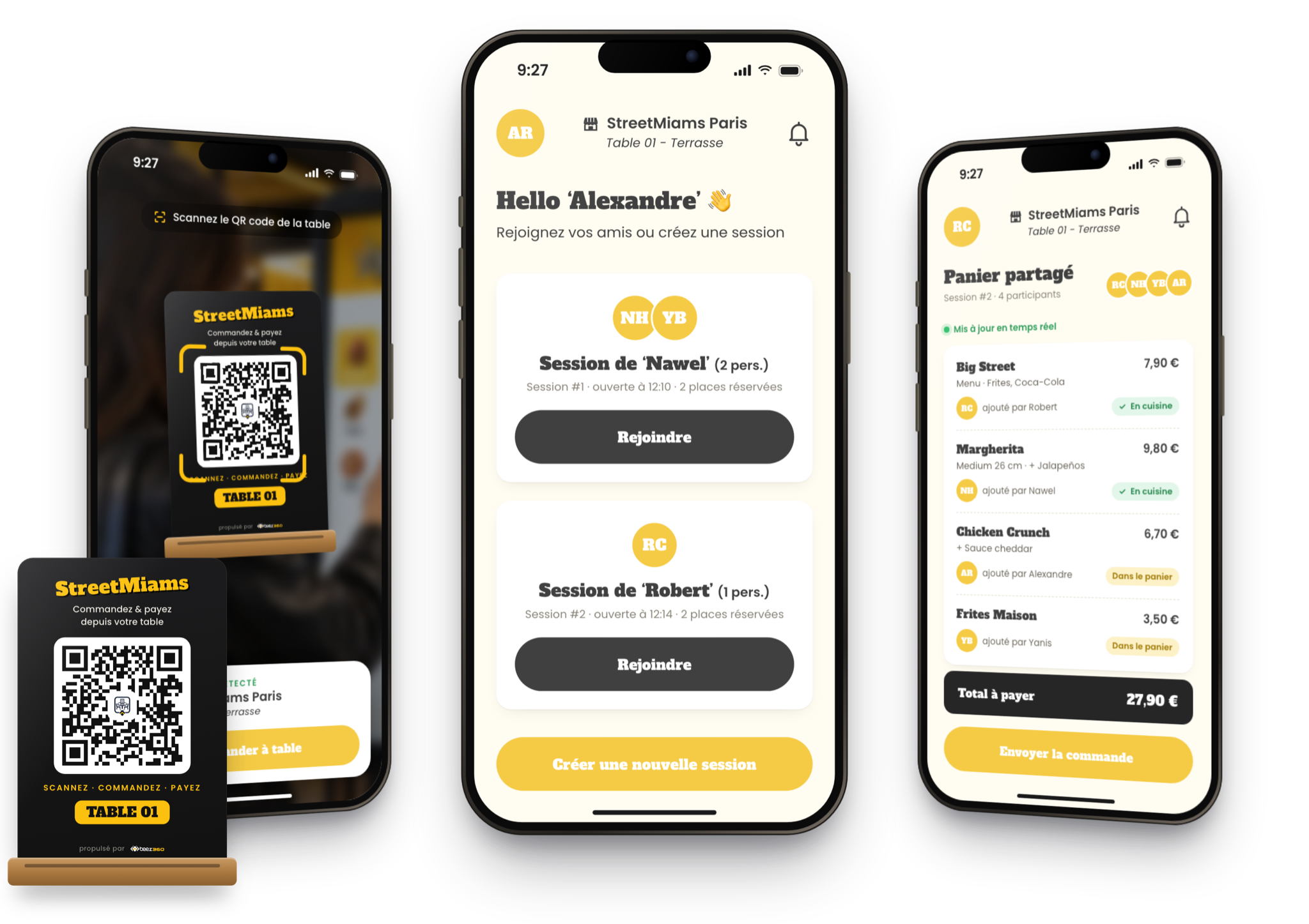 Chevalet QR code BeezTable et commande à table sur téléphones.
